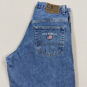 VTG Baggy Polo Ralph Lauren Jeans Men's 31x34 Denim Straight Leg USA Flag